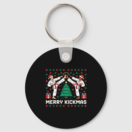 Merry Kickmas Funny Karate Jiu Jitsu Ugly Christma キーホルダー (正面)