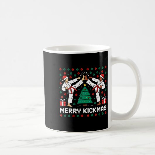 Merry Kickmas Funny Karate Jiu Jitsu Ugly Christma コーヒーマグカップ (右)