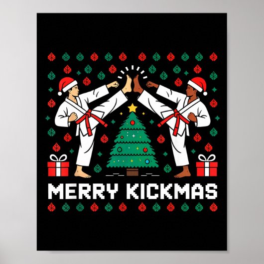 Merry Kickmas Funny Karate Jiu Jitsu Ugly Christma ポスター (正面)