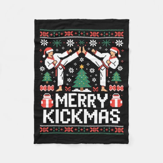 Merry Kickmas Karate Jiu Jitsu Ugly Christmas Desi フリースブランケット (正面)