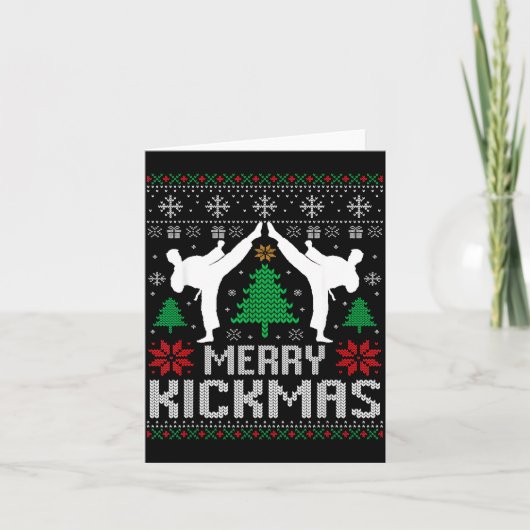 Merry Kickmas Karate Jiu Jitsu Ugly Christmas Xmas カード (正面)