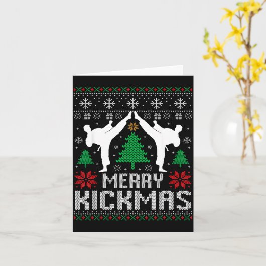 Merry Kickmas Karate Jiu Jitsu Ugly Christmas Xmas カード (黄色い花)