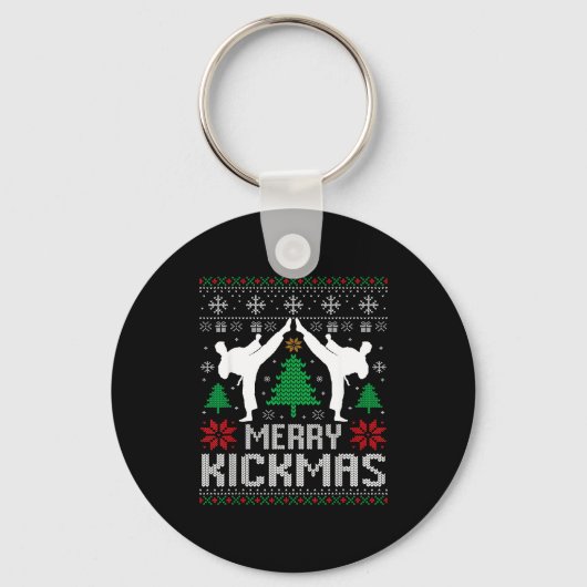 Merry Kickmas Karate Jiu Jitsu Ugly Christmas Xmas キーホルダー (正面)