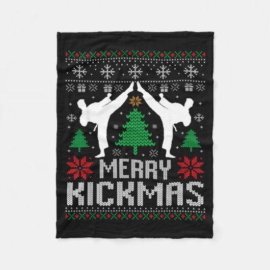 Merry Kickmas Karate Jiu Jitsu Ugly Christmas Xmas フリースブランケット (正面)