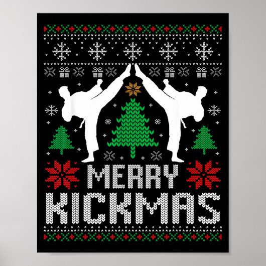 Merry Kickmas Karate Jiu Jitsu Ugly Christmas Xmas ポスター (正面)