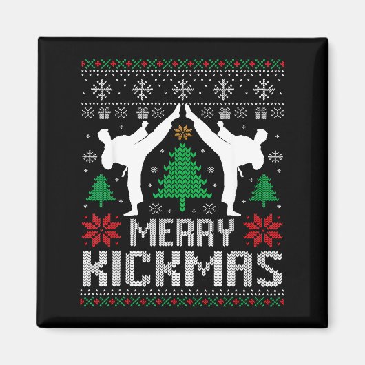 Merry Kickmas Karate Jiu Jitsu Ugly Christmas Xmas マグネット (正面)