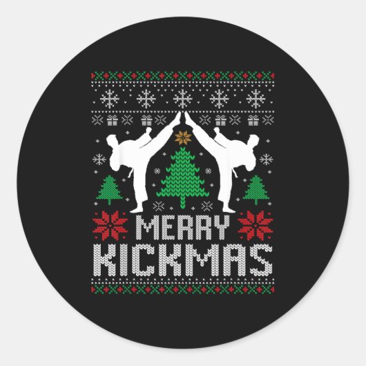 Merry Kickmas Karate Jiu Jitsu Ugly Christmas Xmas ラウンドシール (正面)