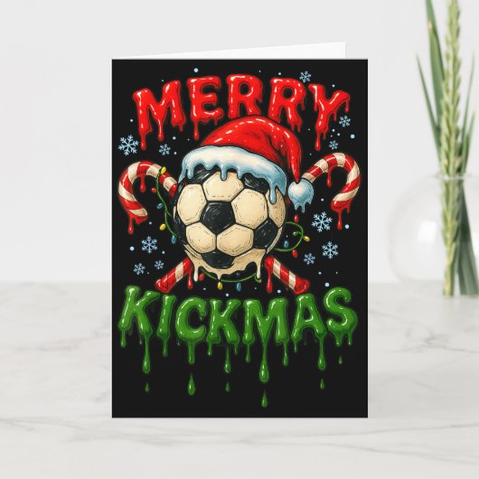 Merry Kickmas Soccer Christmas Candy Cane Ice Crea カード (正面)