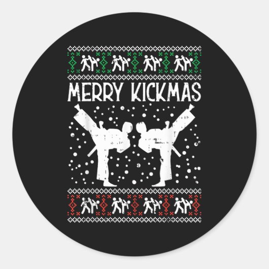 Merry Kickmas Ugly Christmas Karate Jiu Jitsu Mart ラウンドシール (正面)