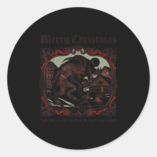 Merry Krampus Christmas Xmas Horror Ugly Sweater E ラウンドシール (正面)