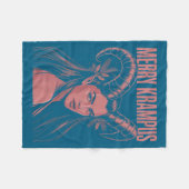 Merry Krampus Ironic Lilith Christmas Dark Feminin フリースブランケット (正面(横))