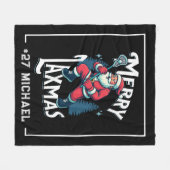 Merry Laxmas Black Christmas Lacrosse Christmas フリースブランケット (正面(横))