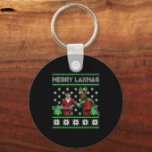 Merry Laxmas Funny Christmas Lacrosse Player Holid キーホルダー (正面)