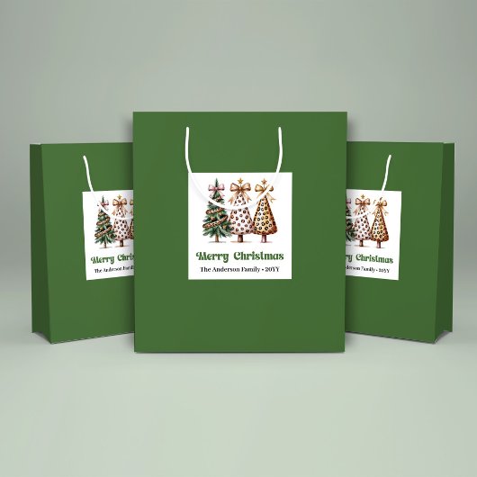 Merry Leopard Christmas Tree Gift Bag Custom Name ラージペーパーバッグ