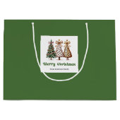 Merry Leopard Christmas Tree Gift Bag Custom Name ラージペーパーバッグ (正面)