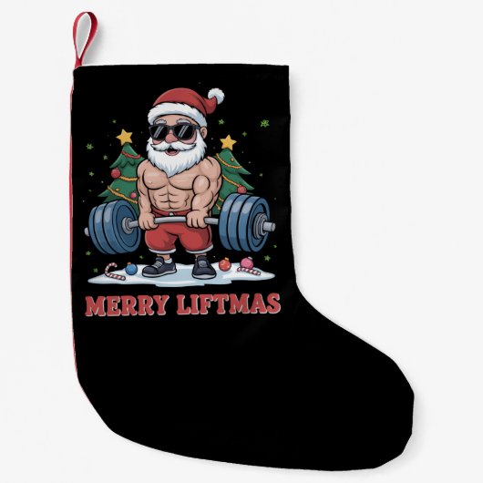 Merry Liftmas Weightlifting Santa Fitness Gym スモールクリスマスストッキング (正面)