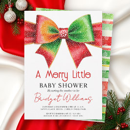 Merry Little Baby shower bow, snowflakes Christmas 招待状
