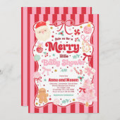 Merry Little Baby Shower Christmas Coquette Bow  招待状 (正面/裏面)