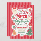 Merry Little Baby Shower Christmas Coquette Bow  招待状 (正面/裏面)