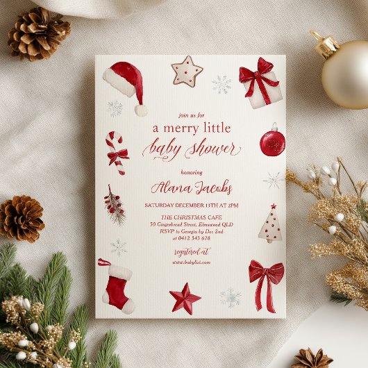 Merry Little Baby Shower Christmas Festive 招待状