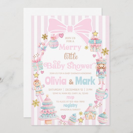 Merry little baby shower Christmas invitation. 招待状 (正面/裏面)