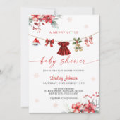 Merry Little Baby Shower Clothesline Baby Girl 招待状 (正面)
