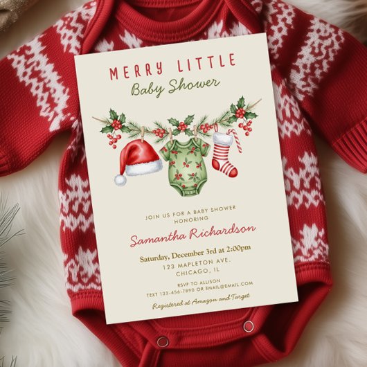 Merry little baby shower cute baby shower clothes 招待状