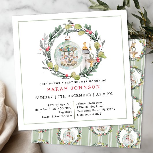 Merry Little Baby Shower Elegant Wreath Invitation 招待状