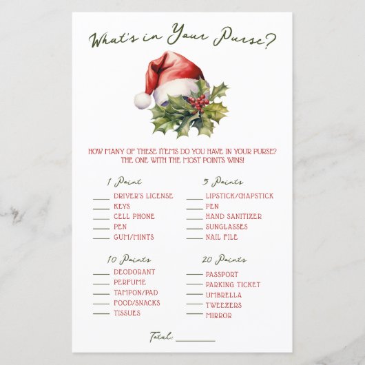 Merry Little Baby Shower Game What's in your Purse (正面)