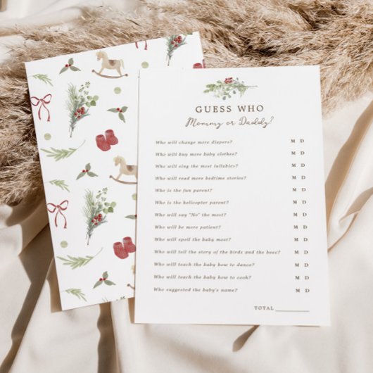 Merry Little Baby Shower Guess Who Game Card 招待状