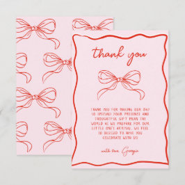 Merry Little Baby Shower Hand Drawn Bow Thank You サンキューカード