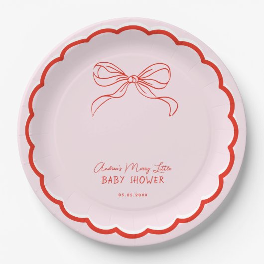 Merry Little Baby Shower Hand Drawn Christmas ペーパープレート (正面)
