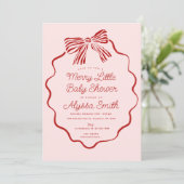 Merry Little Baby Shower Invitation with Red Bow 招待状 (スタンド正面)