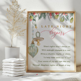 Merry Little Baby Shower Late Night Diapers Sign ポスター