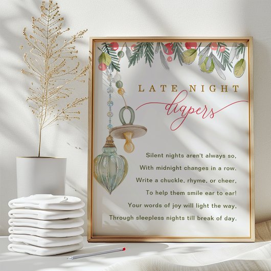 Merry Little Baby Shower Late Night Diapers Sign ポスター