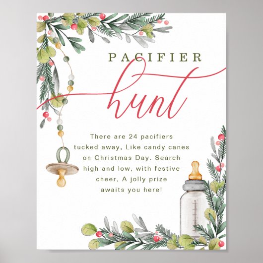 Merry Little Baby Shower Pacifier Hunt Sign ポスター (正面)