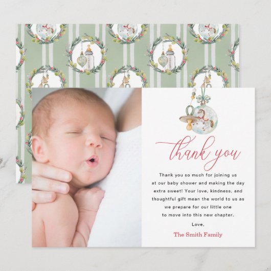 Merry Little Baby Shower Photo Thank You Card サンキューカード (正面/裏面)