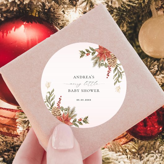 Merry Little Baby Shower Pink Red & Gold Christmas ラウンドシール