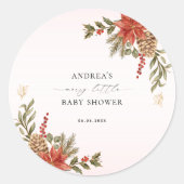 Merry Little Baby Shower Pink Red & Gold Christmas ラウンドシール (正面)