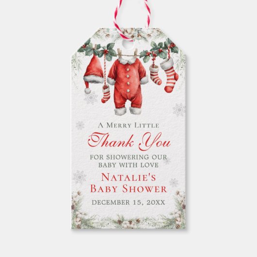 Merry Little Baby Shower Santa Clothesline ギフトタグ (正面)