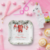Merry Little Baby Shower Santa Clothesline ペーパープレート (パーティー)
