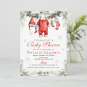 Merry Little Baby Shower Santa Clothesline 招待状 (スタンド正面)