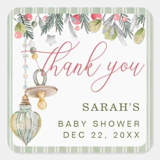Merry Little Baby Shower Thank You Stickers スクエアシール (正面)