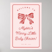 Merry Little Baby Shower Welcome Sign with Bow ポスター (正面)