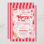 Merry Little Birthday Party Christmas Coquette Bow 招待状 (正面/裏面)
