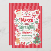 Merry Little Birthday Party Christmas Coquette Bow 招待状 (正面/裏面)