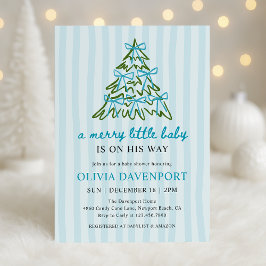 Merry Little Blue Bow Christmas Boy Baby Shower 招待状