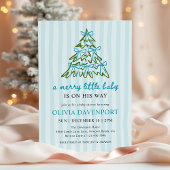 Merry Little Blue Bow Christmas Boy Baby Shower 招待状