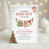 Merry Little Boy Gingham Christmas Baby Shower 招待状