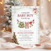 Merry Little Boy Gingham Christmas Baby Shower 招待状
